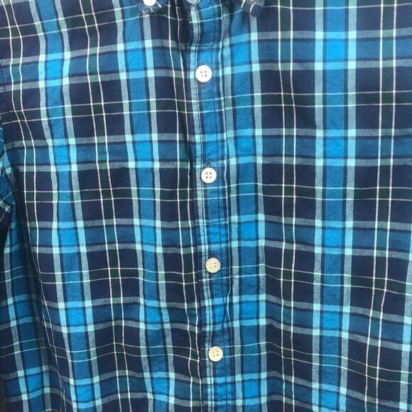 Blue Plaid Button‎ Down Long Sleeve Casual Shirt - Picture 4 of 11